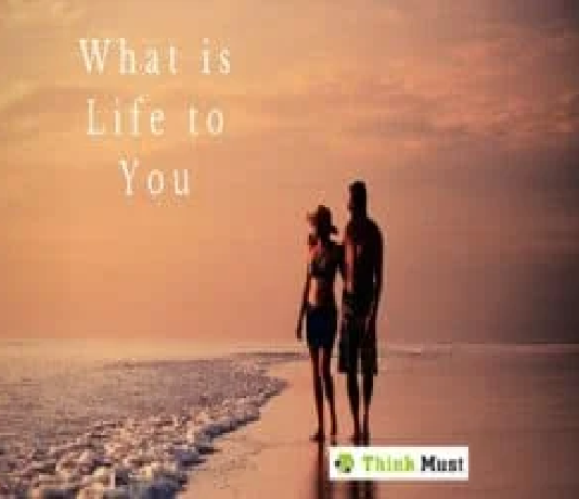 A couple strolls along the beach at sunset, pondering the question, "What is Life Worth to You?" as the golden hues reflect their contemplation.