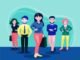 Illustration of five people standing together, embodying the spirit of famous role models. They are wearing colorful, modern attire and appear to be cheerful. The background features abstract, flowing lines, perfectly complementing their inspiring presence.