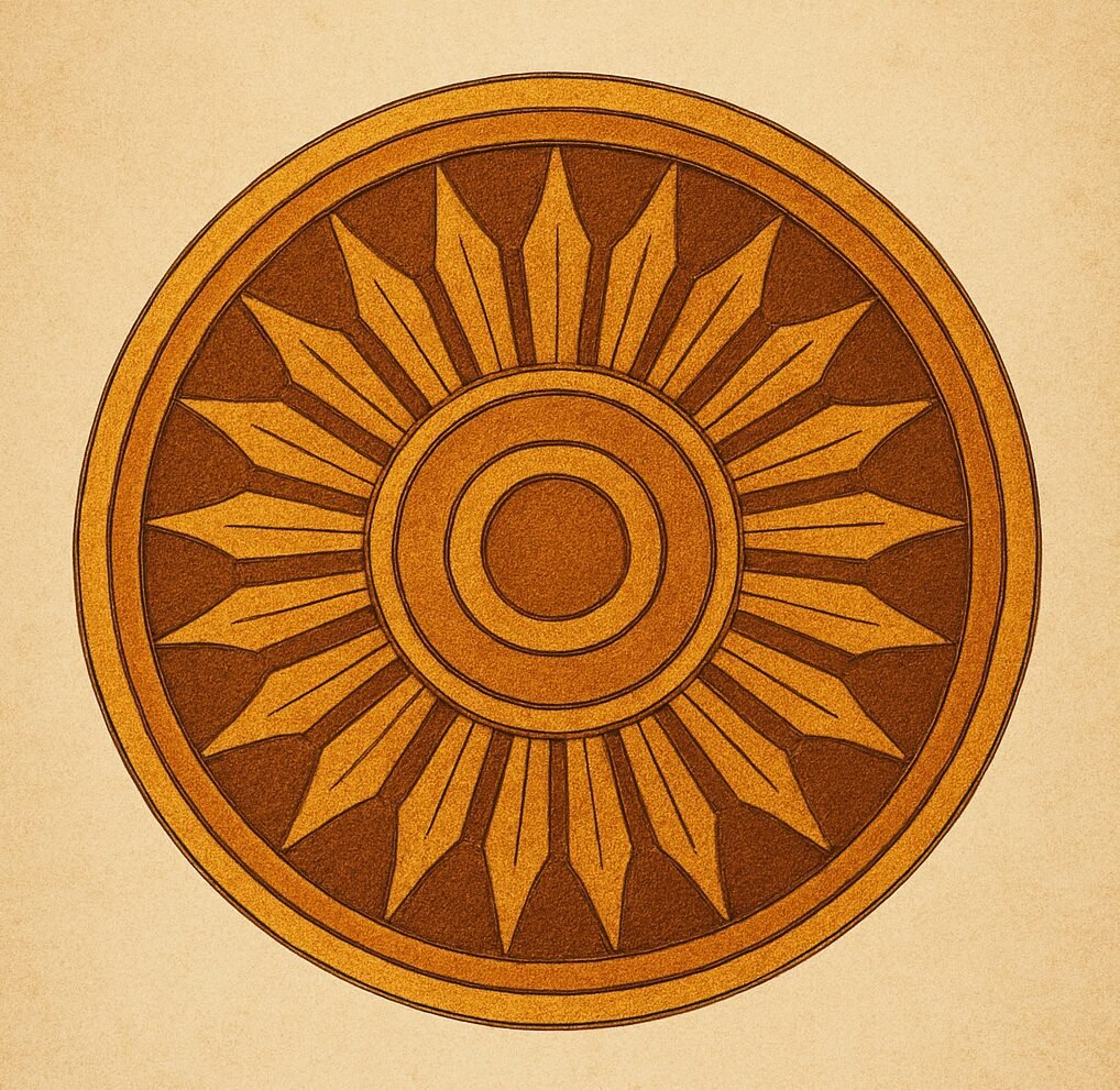 Sudarshan Chakra—India’s Mission and the Timeless Power 1 A Sudarshan chakra featuring a stylized set against a beige background