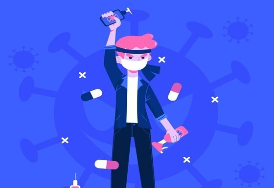 Medical Mafia: The Rising Fear in Indian Healthcare Illustration of a masked person holding a vaccine vial, surrounded by pills, a syringe, a medical kit, and virus symbols in the background—highlighting challenges faced by Indian patients within the Indian healthcare system and medical mafia